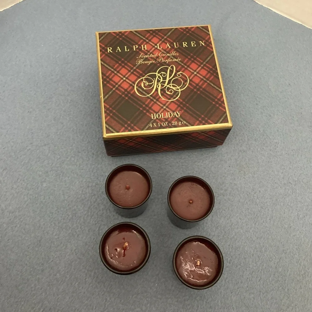 NIB RALPH LAUREN HOLIDAY Scent Votive Soy Blend 4 x 1oz Red‎ Glass Candles